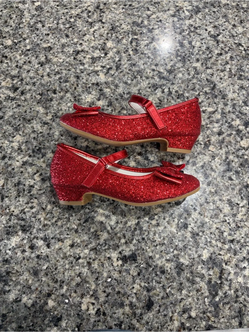 Girls' Red Glitter Mary Jane Dress Shoes with Bow